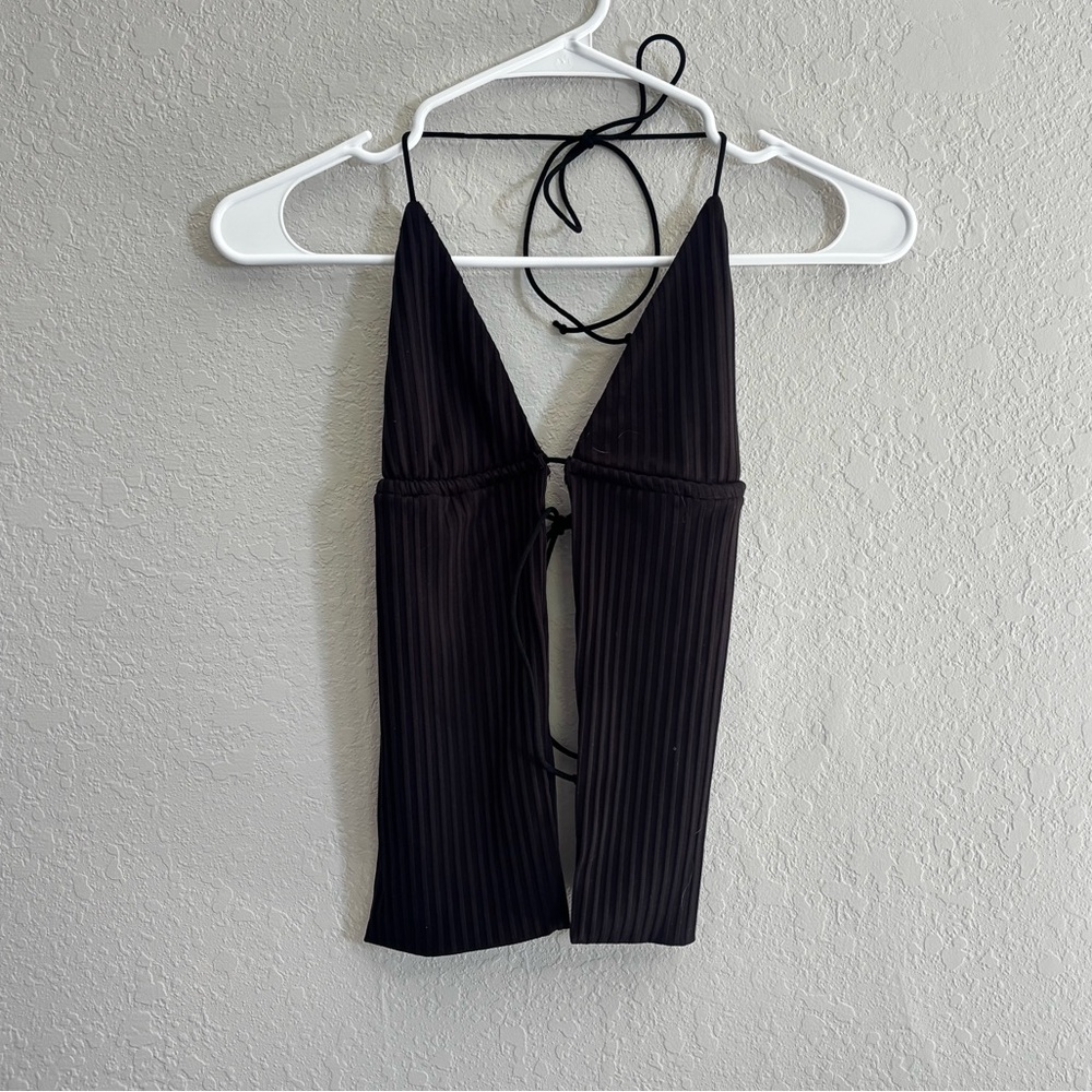 Black Ribbed Halter Crop Top